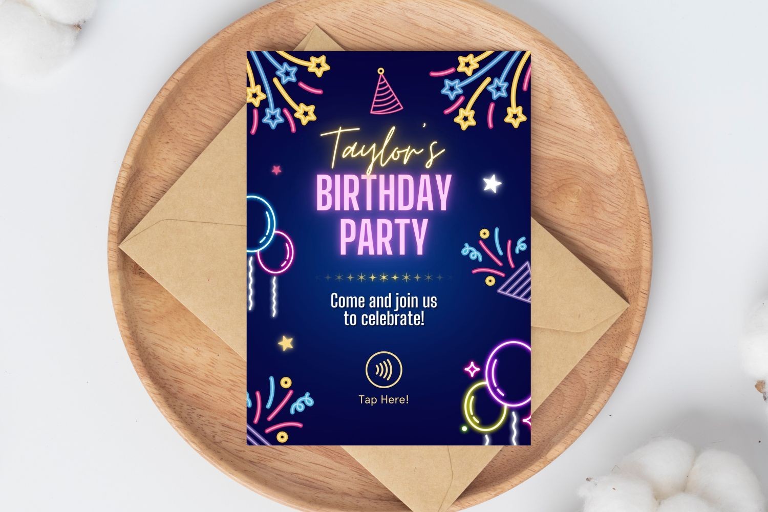 Neon Night Bash — NFC Birthday Invite